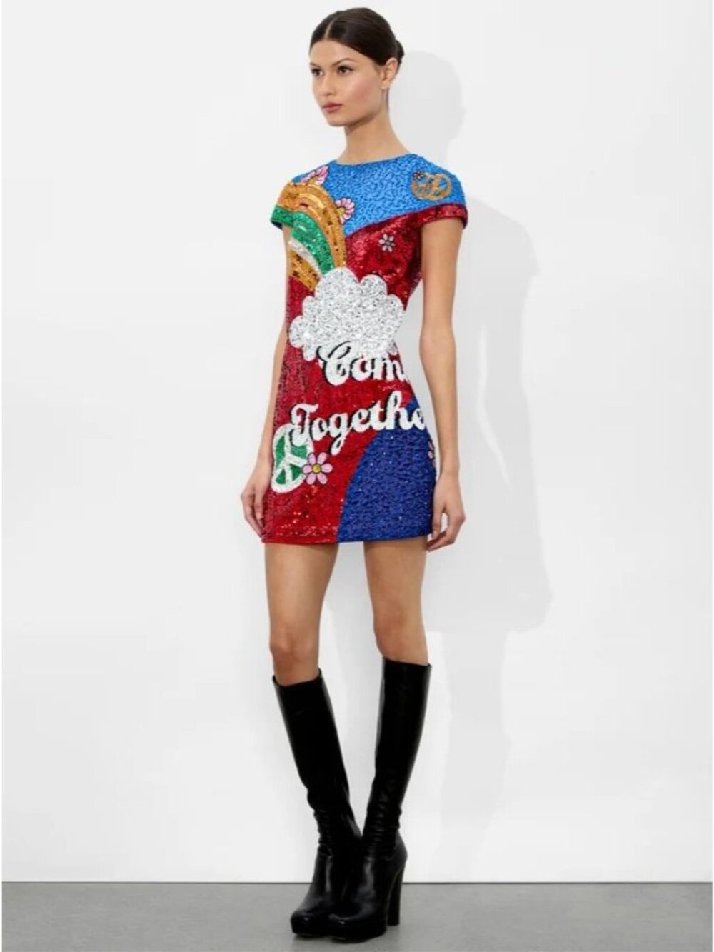 Alice + Olivia X The Beatles Come Together Clyde Sequin Shift Dress 6 NWT $995 - Picture 2 of 16